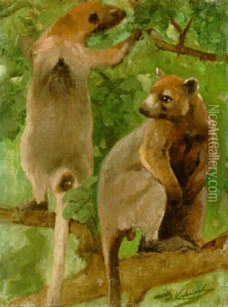 Tree Kangaroos Oil Painting - Wilhelm Friedrich Kuhnert
