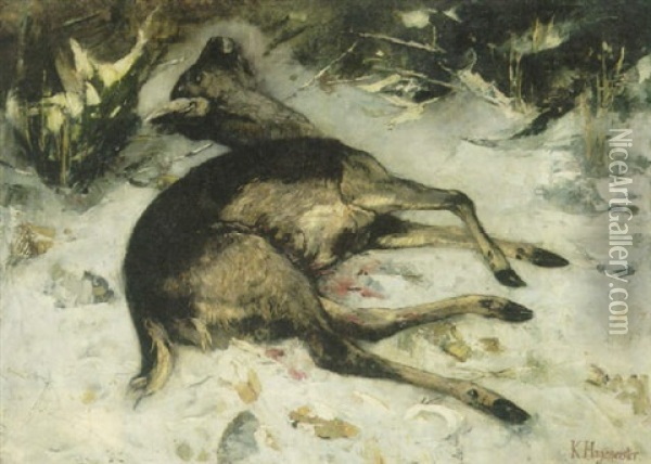 Erlegtes Reh Im Verschneiten Wald Oil Painting - Karl Hagemeister
