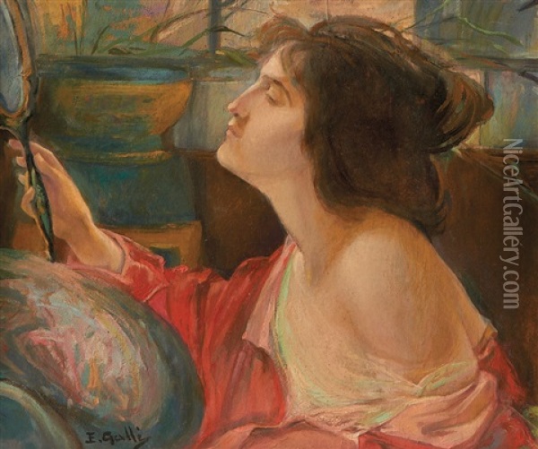 Jeune Femme Au Face A Main Oil Painting -  Cristallerie d'Emile Galle
