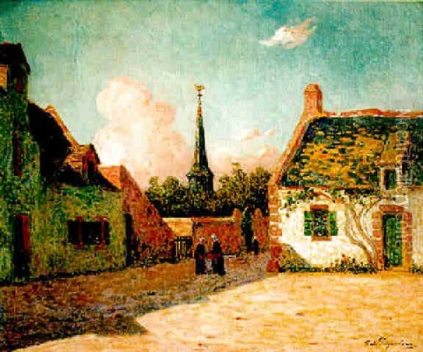 Place Du Village En Bretagne Oil Painting - Ferdinand du Puigaudeau