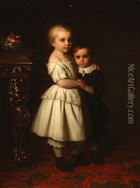 Geschwisterliebe, Brother's And Sister's Love Oil Painting - Johann Georg Meyer von Bremen