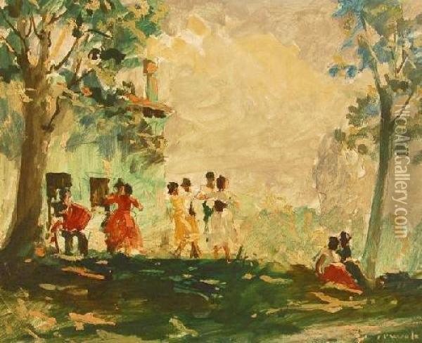 Dancers Outside A Continental Villa Oil Painting - John Powell Hunt