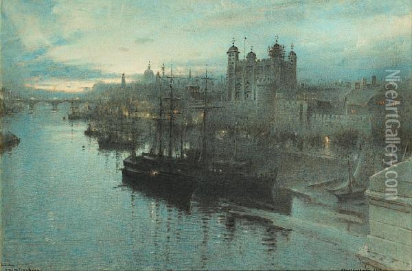 London From Tower Bridge Oil Painting - Albert Goodwin