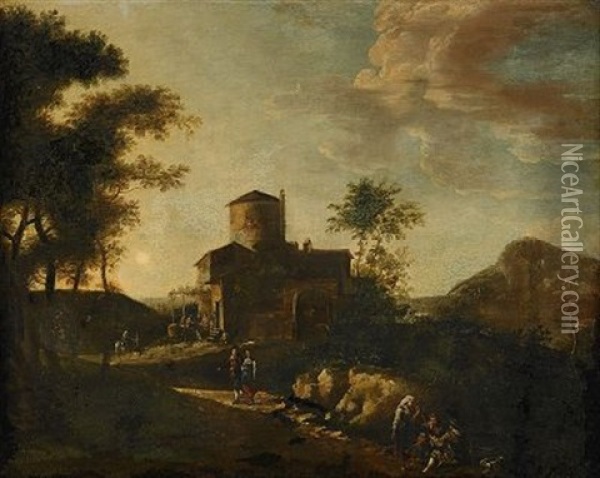 Landskap Med Vardshus Oil Painting - Michelangelo Cerquozzi