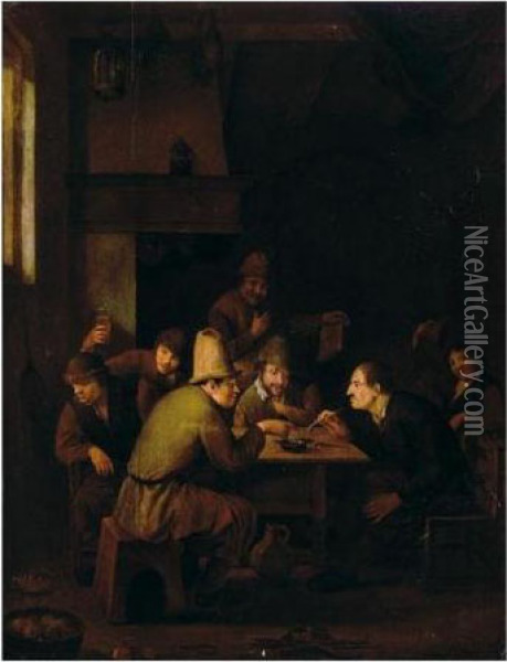 An Interior With Peasants Drinking And Smoking Oil Painting - Pieter Harmensz Verelst