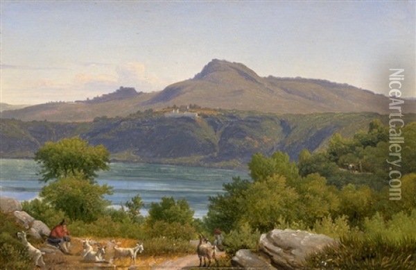 Ansicht Des Monte Cavo Mit Dem Kloster Santa Maria Di Palazzolo Am Albaner See Oil Painting - Peter (Johann P.) Raadsig