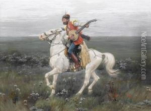 Musician On A White Horse Oil Painting - Stanislaw Ksawery Szykier (Siekierz)