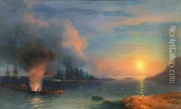 The Battle Ofbomarsund Oil Painting - Ivan Konstantinovich Aivazovsky