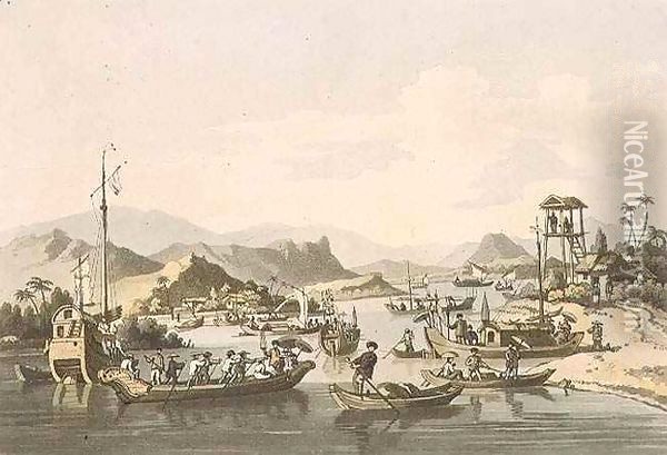Cochin-Chinese Shipping on the River Taifo, plate 15 from 'A Voyage to Cochinchina' Oil Painting - William Alexander