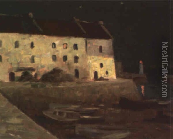 Port De Sauzon, La Nuit Oil Painting - Henry Bouvet