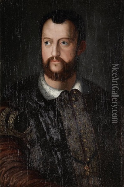 Portrait Of Grand Duke Cosimo I De'medici, Bust-length, In Fur-trimmed Robes Oil Painting -  Bronzino