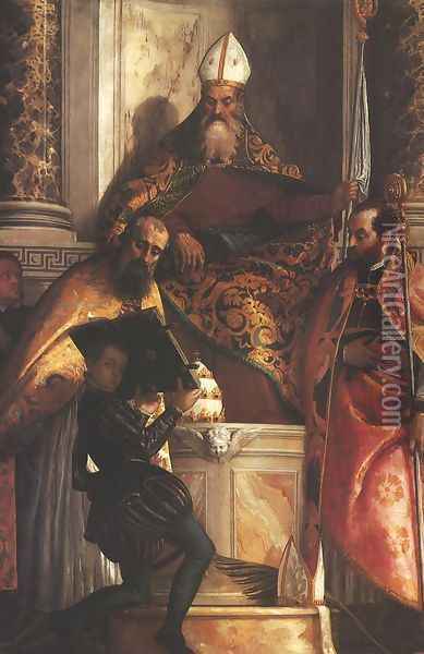 Saints Anthony, Cornelius and Cyprian (L santi Antonio, Cornelio e Cipriano) Oil Painting - Paolo Veronese (Caliari)