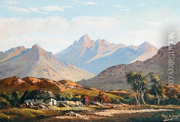 Country Cottage With Mountainous Landscape Beyond Oil Painting - Tinus de Jongh