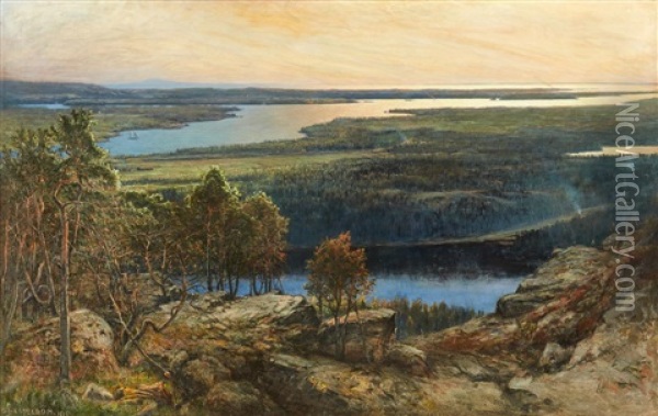 Landskapsbild Fran Dalsland I Morgonljus Oil Painting - Otto Hesselbom