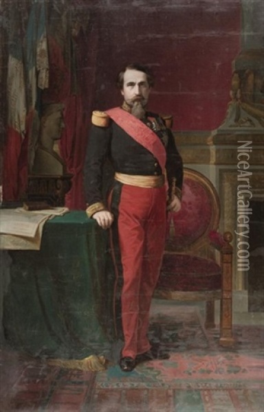 Napoleon Iii En Uniforme De General De Division, Dans Son Grand Cabinet Aux Tuileries Oil Painting - Hippolyte Jean Flandrin