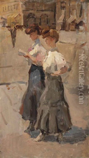 Two Modinettes On The Place Vendome, Paris Oil Painting - Isaac Israels