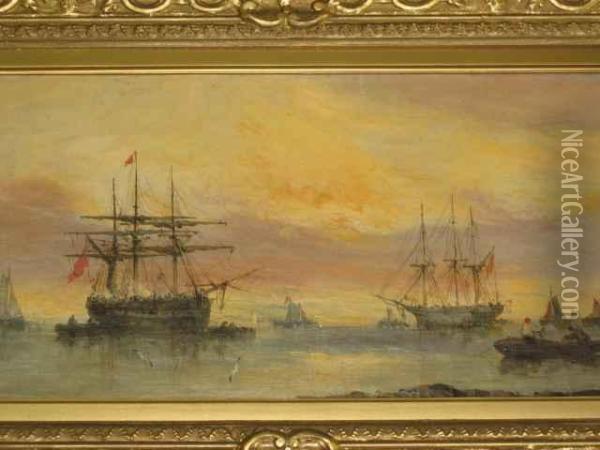 Sailing Ships At Anchor Oil Painting - William McAlpine