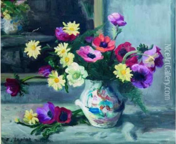 Bouquet De Fleurs Au Vase Chinois. Oil Painting - France Leplat