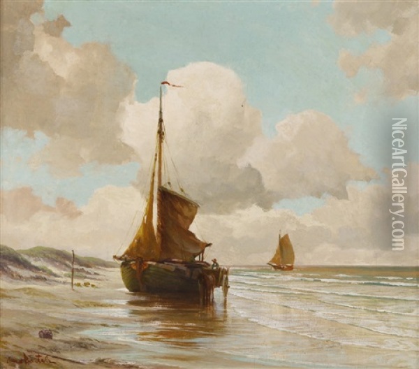 Fischerboote Am Strand Oil Painting - Hans Von Bartels