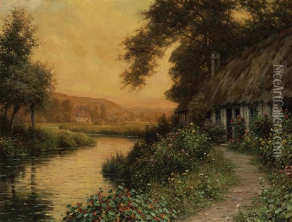 Thatched Cottage By A Winding Stream Oil Painting - Louis Aston Knight