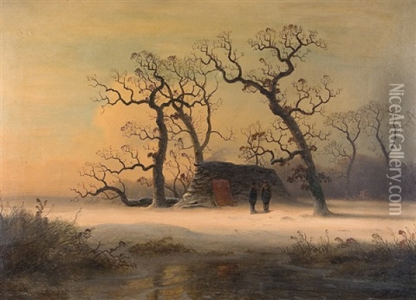 Winterabend Am Meiler Oil Painting - Johann Gustav Lange