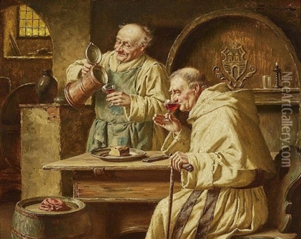 Two Monks In The Wine Cellar Oil Painting - Fritz Wagner