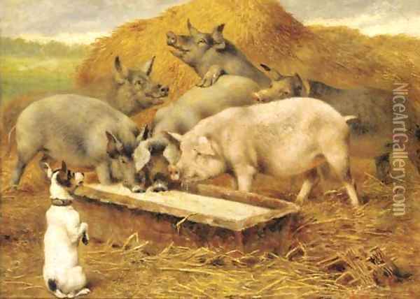 Feeding time Oil Painting - Herbert William Weekes