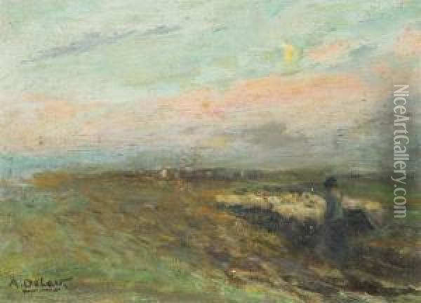 Schepherd At Sunset Oil Painting - Alois De Laet