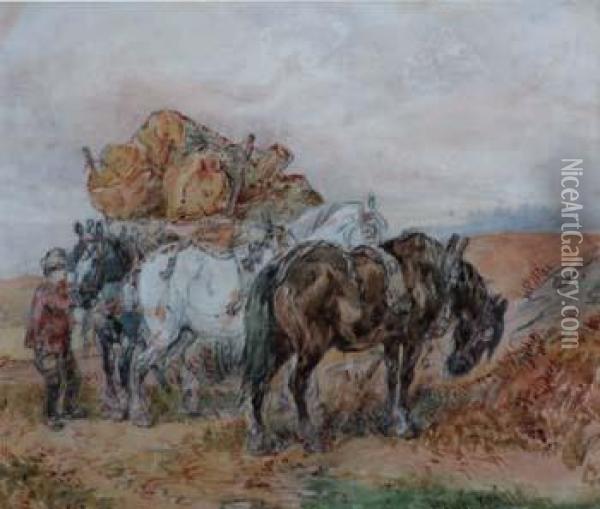 Rural Scenes With Figures And Horses Oil Painting - Henri Beall