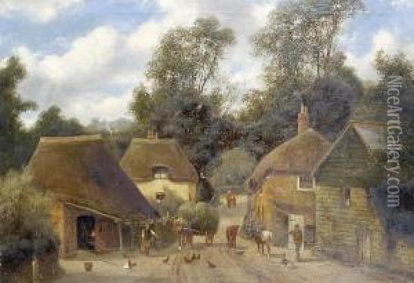 A Village Street Scene Oil Painting - Charles Vickers
