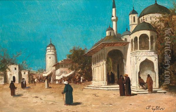 Promeneurs Aux Abords D'une Mosquee En Turquie Oil Painting - Charles V.E. Lefebvre