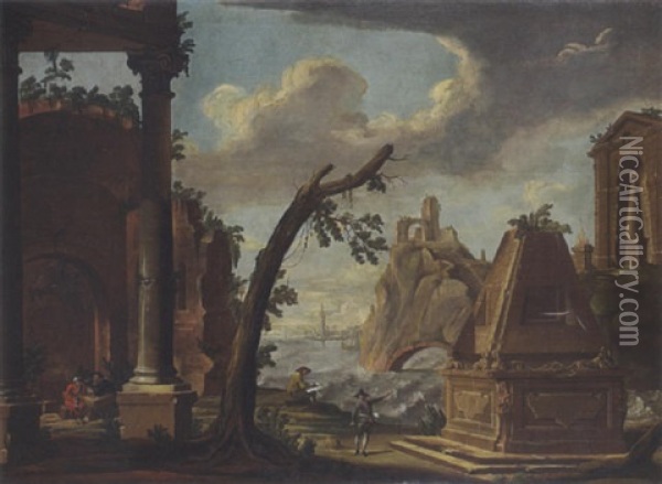 Agyptischer Hafen (phantastische Darstellung Von Alexandria?) Oil Painting - Francesco Arculario