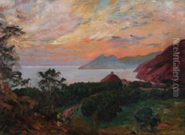 Tropical Coastal View Oil Painting - David Howard Hitchcock
