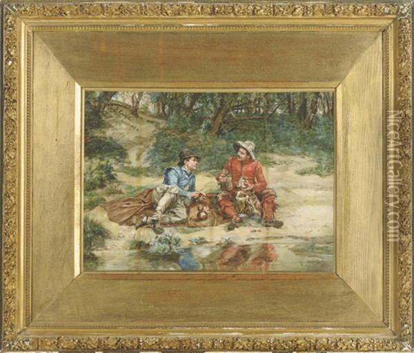 Travellers Resting By The Stream Oil Painting - Jean-Charles Meissonier