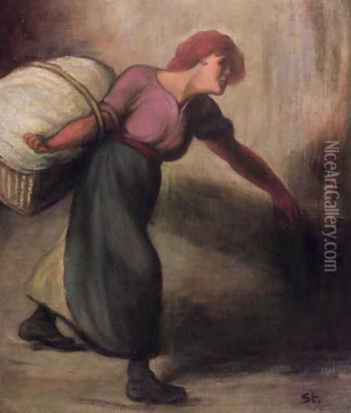 The Laundress, 1894 Oil Painting - Theophile Alexandre Steinlen
