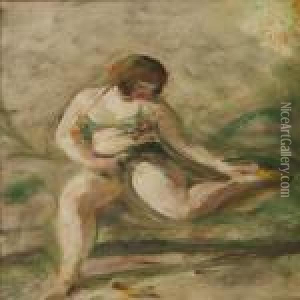 A Posing Female Model Oil Painting - Julius Paulsen
