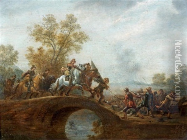 L'attaque Sur Un Pont Oil Painting - Jan de Martszen the Younger