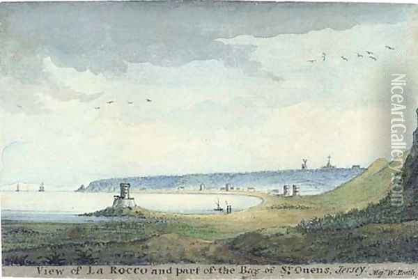 View of La Rocco and part of the Bay of St Ouens, Jersey (illustrated) Oil Painting - Lieutenant Colonel William Booth