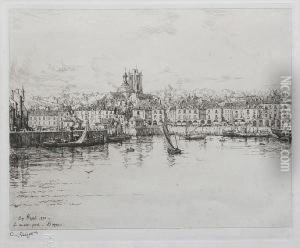 L'ile De La Cite Et Le Pont Neuf - Paris; L'avant Port Dieppe; River Scene Oil Painting - Eugene Bejot