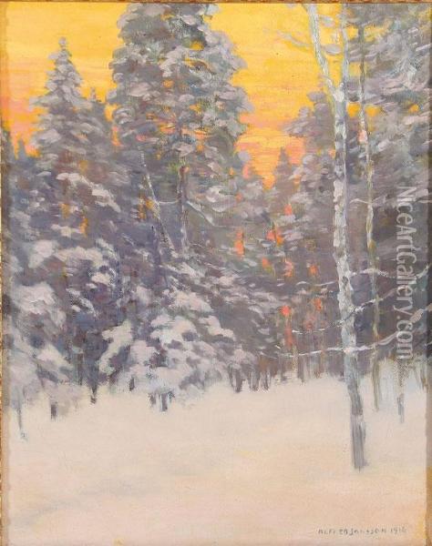 Winter Landscape At Sunset Oil Painting - Alfred Jansson
