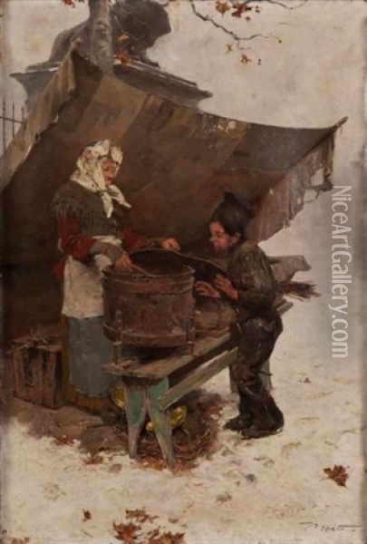 Marchande De Marrons Oil Painting - Edouard (John) Menta
