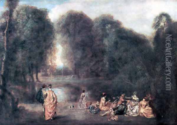 The meeting in the park Oil Painting - Jean-Antoine Watteau