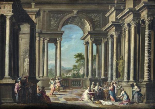 The Meeting Of King Solomon And 
The Queen Of Sheba; And King Solomon Making Offerings To A Goddess Oil Painting - Alberto Carlieri