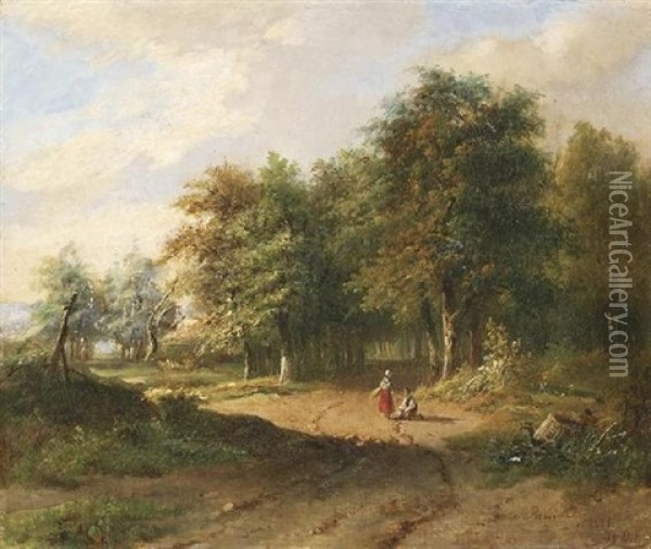 Bei Der Rast Auf Einem Sommerlichen Waldweg Oil Painting - Adrianus Henrikus De Bruine