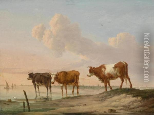 Cows By The Water Oil Painting - Dyonis Van Dongen