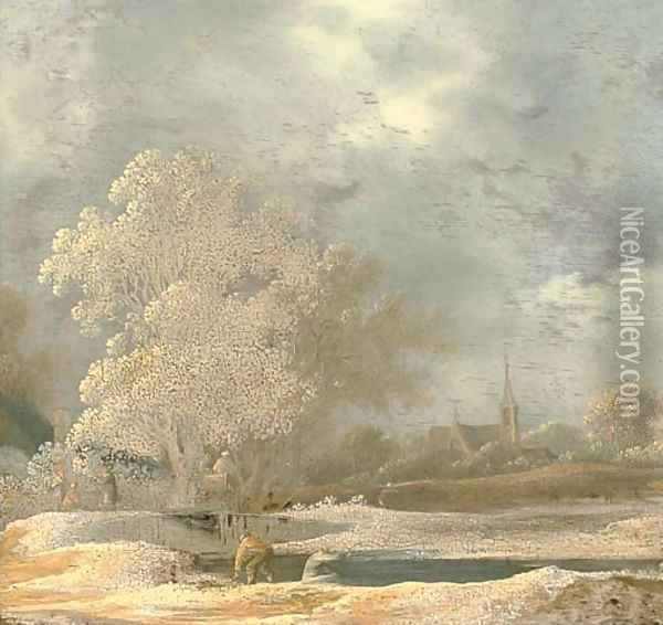 A river landscape with anglers on a river bank, a church beyond Oil Painting - Pieter De Molijn