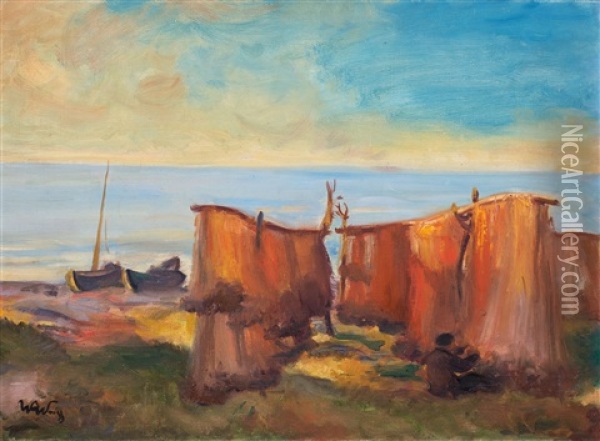 Sieci Rybackie Nad Brzegiem Morza Oil Painting - Wojciech Weiss