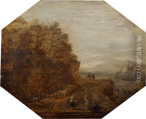 Flusslandschaft Mit Hirten Oil Painting - Reinier Van Der Laeck