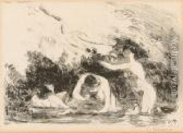 Baigneuses A L'ombre Des Berges Boisees Oil Painting - Camille Pissarro