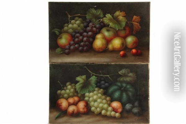 Pair Of Still Lifes With Fruit Oil Painting - Edwin Steele